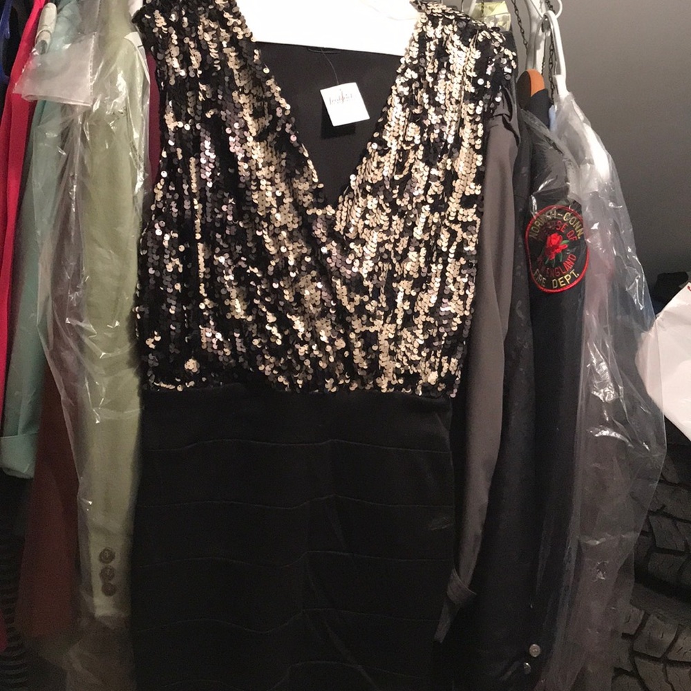 Black and sequin mini dress.